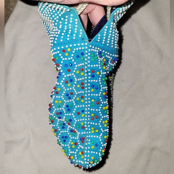 Reversible Drawstring Black or Sky Blue Beaded Pouch Purse Bag 8.5" x 9.5" - Picture 11 of 11